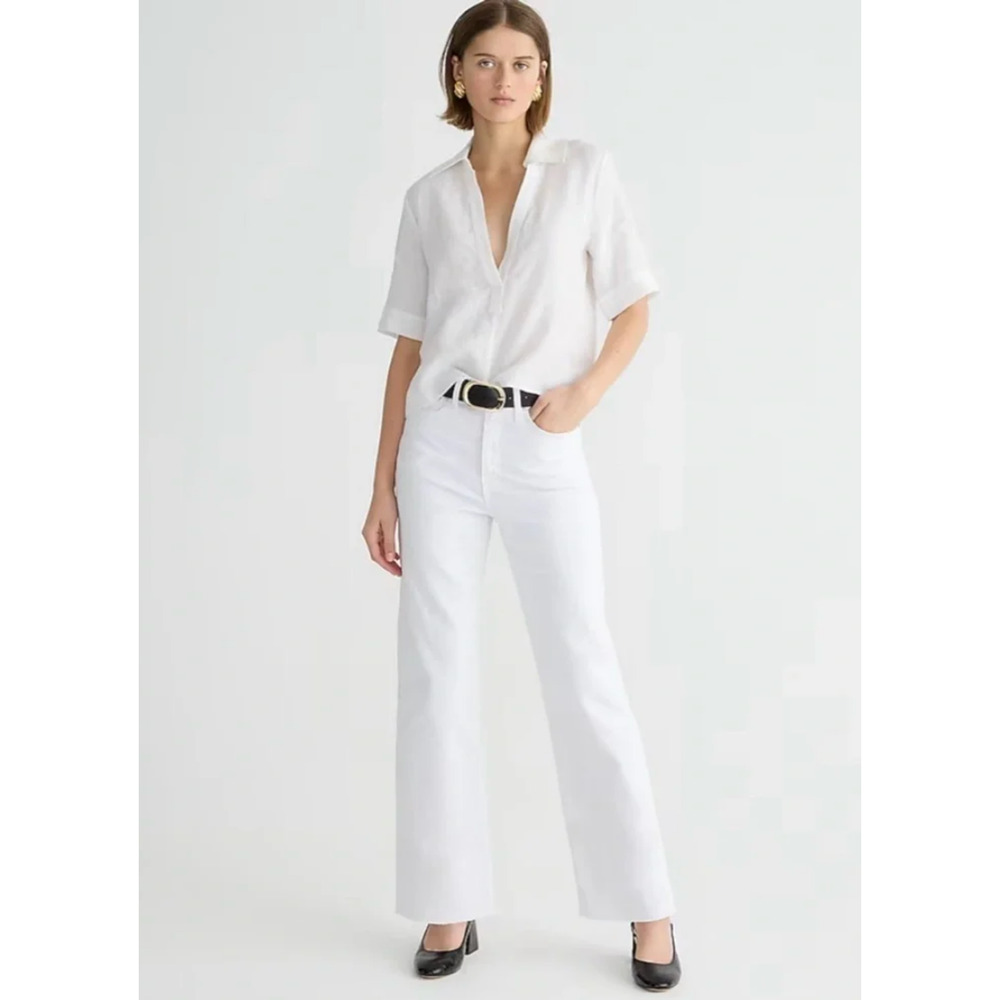 j. crew slim wide-leg frayed jean in white wash bp461 women size 28